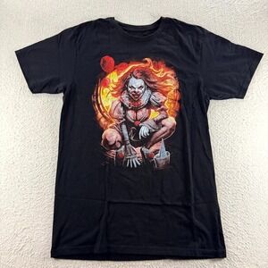 Tee Villain IT Pennywise T Shirt Mens Medium Black Excellent Horror Graphic Tee